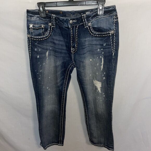 Miss Me Women’s Boyfriend Capris Sz 30x26 Blue Distressed Western Rodeo Cowgirl - Picture 1 of 12